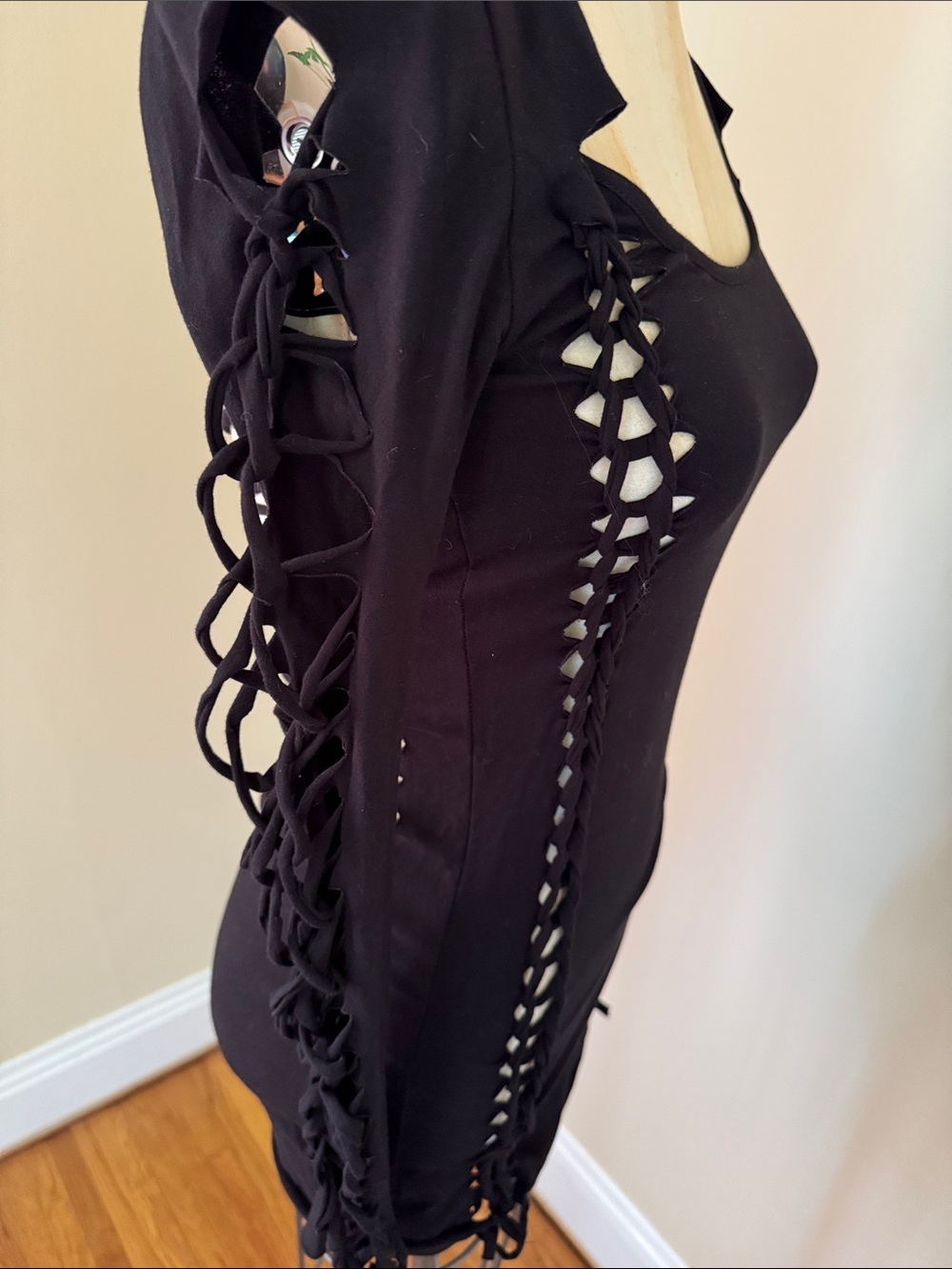 Dolls Kill Black Cutout Lace-Up Long Sleeve Mini Dress M - Picture 5 of 8